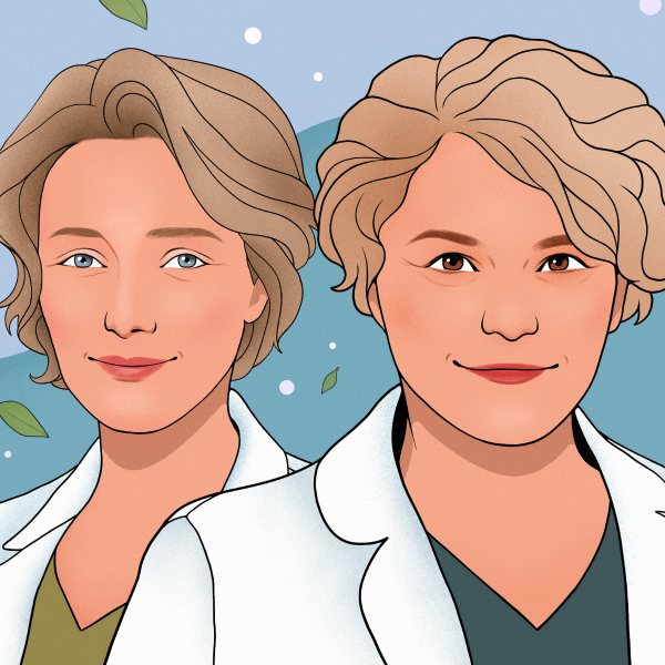 Иллюстрация: две женщины в белых халатах на светло-голубом фоне